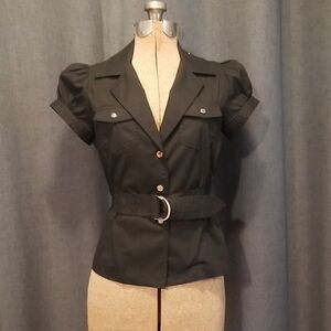Guess Floral Blue Denim Marble Button Up Shirt Women's Size Extra Large XL